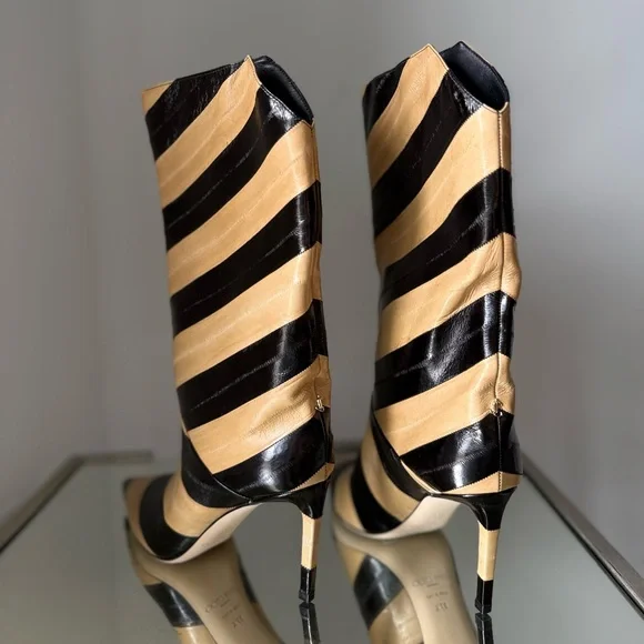 New Jimmy Choo Beren Boot Eel Skin Striped Black and Cognac $1,895 39 - Picture 8 of 12
